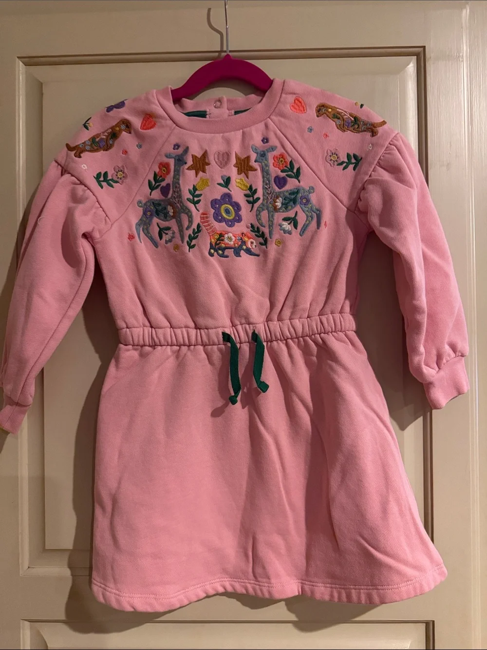Mini Boden Pink Embroidered Sweatshirt Dress